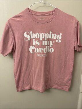 'Shopping Is My Cardio'  Sex and the City Pink Graphic Tee